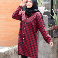 Kemeja Flannel Wanita Tunik / Outer Long Flannel Premium - LF MERAH