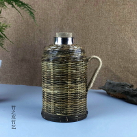 竹子制品熱水瓶殼純手工紫竹竹編暖壺罩子家用文藝復古老物件道具