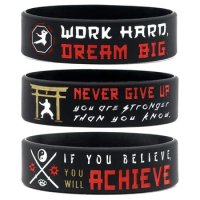 300pcs Motivational Sports Quotes Martial Arts One Inch Wide Rubber Wristbands Silicone Bracelets