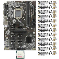 B250 BTC Mining Motherboard with 12 Pcs 010-X PCIE Riser Card+1 Pcs G3900 CPU LGA1151 DDR4 DIMM 12 PCIE Slot Motherboard