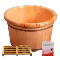 全城熱賣 - 香柏木泡腳木桶泡腳盆穴位按摩泡腳桶泡腳桶木質家用木桶洗腳桶泡平底26圓邊+按摩器