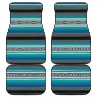 Mexican Blanket Turquoise Gray Black Pattern Car Floor Mats Set of 4 Front and Back