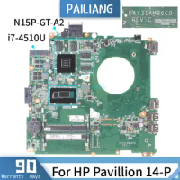 PAILIANG Laptop motherboard For HP Pavillion 14-P Mainboard DAY31AMB6C0 Core SR1EB i7-4510U N15P-GT-A2 TESTED DDR3