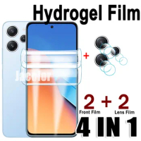 4IN1 Safety Gel Film For Xiaomi Redmi 12 5G 12C 11 10 Prime 10A 10C 10X 2PCS Screen Hydrogel Protector+2PCS Camera Lens Glass