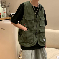 軍綠色日系cityboy工裝馬甲男戶外戰術機能夾克背心夏季薄款坎肩