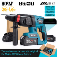 Hormy Brushless Electric Hammer Cordless Impact Drill Multi-function Rotary Hammer Concrete Electric Pick For Makita 18V Battery