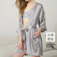 【Anden Hud】罩衫_療癒烘焙．吸濕排汗居家緞面睡袍(鳶尾紫)