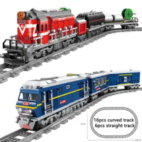 NEW KAZI City Train Power-Driven Rail Train Cargo With Tracks Set Model High-tech Building Block Compatible All Brands