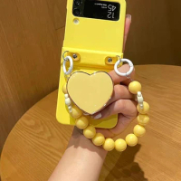 For Motorola Razr 40 Moto Razr40 Ultra Unique Heart Stand Holder Pearl Wrist Phone Case Cover