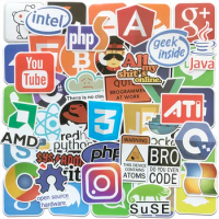 AQK 50Pcs/Lot Internet Docker JS Java Php Html Cloud Programming Stickers APP Logo Programmer Language DIY Laptop Phone Decals