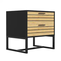 2 Tier Modern Nightstand / TV Stand, Wooden Bedside Table with Metal Leg,Console Entertainment Center,Storage Cabinet,Black