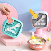 TEDEMEI Set Lunch Box 4in1 Kotak Bekal Sendok Gunting / Tempat Makan - Merah Muda, LB007