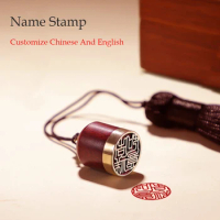 Chinese Traditional Style Customize Personal Name Stamp For Painting Calligraphy Retro Round Copper Wood Stamp Gift With Pendant