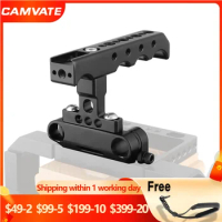 CAMVATE Top Cheese Handgrip With Shoe Mount &amp; 15mm Dual Rod Clamp Adapter For DSLR Camera Cage Rig 15mm Rod Support System
