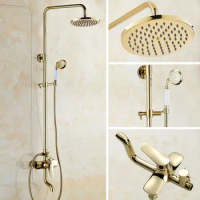Shower Faucets Gold Brass Bathroom Shower Mixer Tap Faucet Set Rain Shower Head Round Wall Mounted Bathtub Faucet agf314