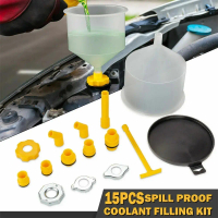 15pcs Spill Proof Coolant Filling Funnel Kit Coolant Funnel Kit Radiator Spill Free Funnel Auto Cool