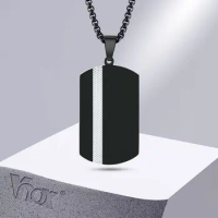 Vnox Black Dog Tag Necklaces for Men, Anti Allergy Stainless Steel Square Geometric Pendant Collar with Box Link Chain