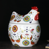 手繪陶瓷高溫瓷器創意零食罐儲物罐裝飾雞擺件裝飾品彩繪密封罐