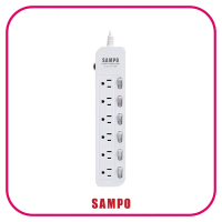 【SAMPO】六開六插電源延長線(6尺) EL-W66R6