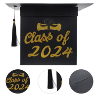 Graduation Card Box 2024 Graduation Cap Decorations Congrats Grad Card Box Holder Black Gold Class 2024 Graduation Party