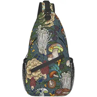 Mushroom Sling Backpack Sling Bag Travel Crossbody bag Triangle Chest Daypack Purse Hiking Shoulder Bag For Men Women