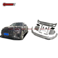 Car Modification Body Parts AT Style Carbon Fiber Bodykit For Audi Q8 Rear Diffuser Exhaust Front Lip Air Canards