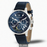 【MASERATI 瑪莎拉蒂】瑪莎拉蒂男女通用錶型號R8871134002(寶藍色錶面銀錶殼寶藍真皮皮革錶帶款)