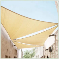 Sun Shade, 20' X 20' X 20' Beige Right Triangle Sun Shade Sail, Sunshade Canopy, Mesh Fabric UV Block UPF50, Garden Awning