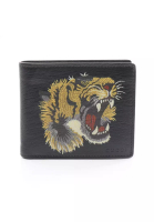Gucci 二奢 Pre-loved Gucci tiger print Bi-fold wallet leather black multicolor