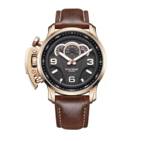 Reef Tiger RGA2105 Men Multifunction Sport Racing Dashboard Fashion Waterproof Quartz Wrist Watch With Leather Watchband