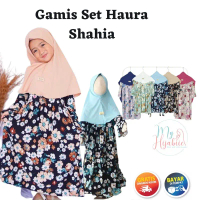 Gamis Set Hijab Anak Shahia Naura Motif Bunga Brown Cantik Muslim Panjang Lembut Pita
