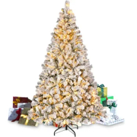 YouYeap 6ft Prelit Flocked Christmas Tree with Warm White Lights for Home, Office, Party Decoration