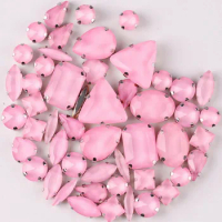 Silver claw settings 50pcs/bag shapes mix jelly candy pink glass crystal sew on rhinestone for garment shoes bags diy