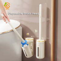 Disposable Toilet Brush Wall-mounted Space Saver Replacement Brush Head Bathroom Cleaning Accessories