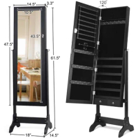 Organizer with Full Body Standing Mirror Jewelry Holder Storage 4 Angle Adjustable Lockable Jewelry Cabinet
