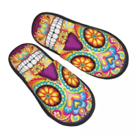 Sugar Skull Guest Slippers for Bedroom Women Custom Print Colorful Day Of The Dead Mandala House Slipper