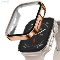 Waterproof Watch Case Glass Screen for Apple Watch Cover 40mm 44mm 41mm 45mm Frame Straight Edge Bumper IWatch Series 8 7 6 SE 5