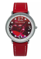 EGLANTINE 用這款手錶表達你的愛意 - EGLANTINE® Love 40 毫米銀合金石英手錶，紅色心形配阿拉伯數字錶盤，紅色皮革錶帶