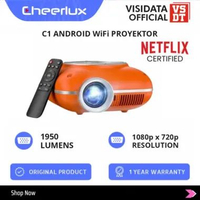 Cheerlux C1 Proyektor Mini Android WiFi Bluetooth 1080P 1950Lumens - Manual Focus projector NETFLIX