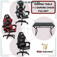TOPGAMER Gaming Chair+Table FullSet Ergonomics Gaming chair backrest reclining kerusi gaming/Carbon