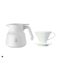 【HARIO】純白系列 V60白色02磁石濾杯 + V60不鏽鋼保溫咖啡壺白PLUS 600(咖啡壺 濾杯 簡約)