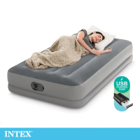 【INTEX】雙層單人加大充氣床-寬99cm USB電源 內建電動幫浦 (64112)_限時團購