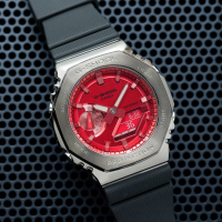 【CASIO 卡西歐】G-SHOCK 搶眼灰紅 金屬錶殼 八角型錶殼(GM-2100B-4A)