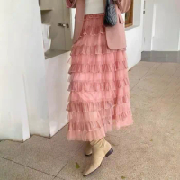 Women's Elegant Tulle Tutu Long Skirts Sweet Puffy Fluffy Layered A-Line Cake Skirts for Party Casual Solid Color Tiered Skirt