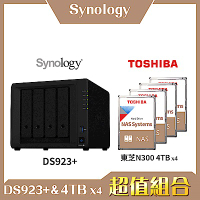 Synology DS923+ 4Bay NAS 網路儲存伺服器＋TOSHIBA  N300 3.5吋 4TB-四入組