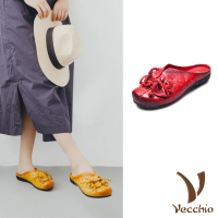【Vecchio】真皮拖鞋 包頭拖鞋/真皮頭層牛皮縷空洞洞立體花朵包頭拖鞋(4色任選)