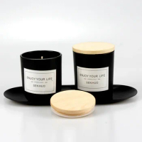 2023 New Wholesale Custom Aroma Private Label Soy Wax Candles Black Glass Scented Candle For Gift Set