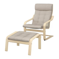 POÄNG 扶手椅及腳凳, 實木貼皮, 樺木/gunnared 米色