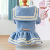 1PC Pet Apparel Cat Dog Autumn and Winter Thickened Warm Blue Gold Label Princess Dress Suitable for Small and Medium sized Dogs