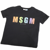 MSGM 童裝 彩色印刷字母黑色純棉短袖TEE T恤